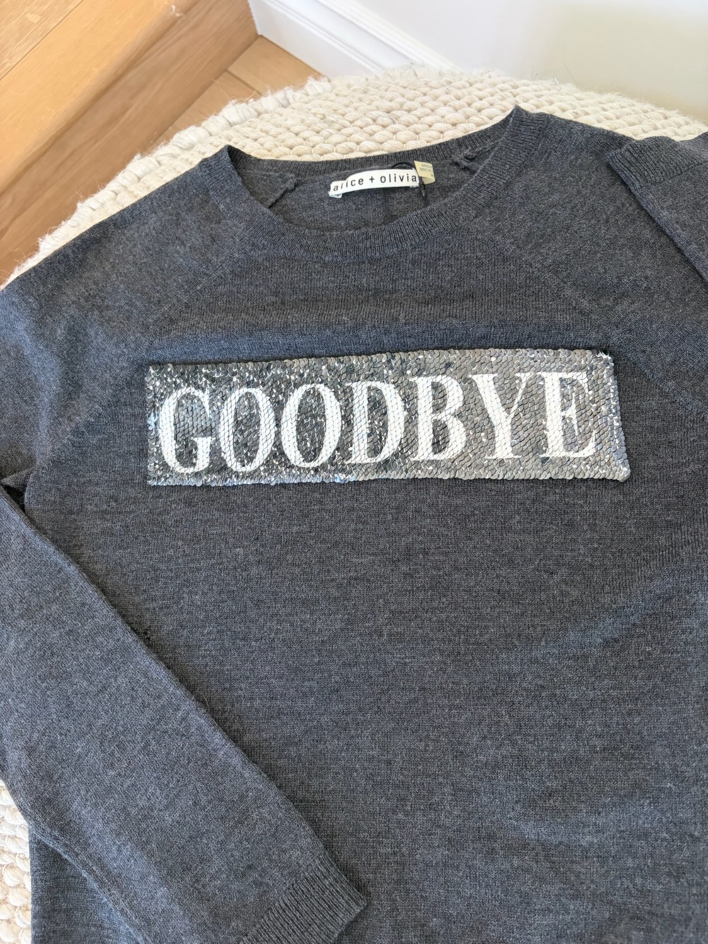 Alice and Olivia Hello Goodbye Embellished Wool Blend Sweater Size Medium